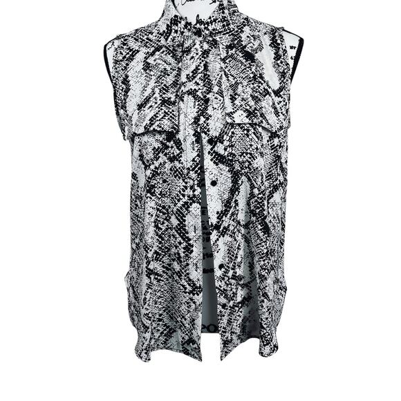 Worthington black/white animal print Sleeveless Button-Down Shirt Size S collar - Picture 1 of 12